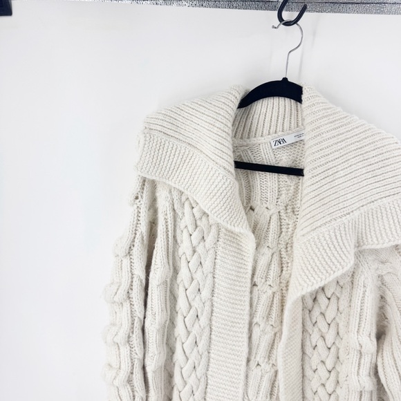 ✅ Zara textured coat 3D raised cable knit chunky CREAM cardigan 2024 SIZE MEDIUM - Picture 9 of 9